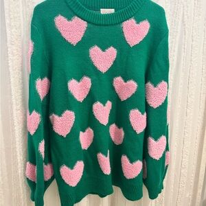 Green and Pink Heart Sweater